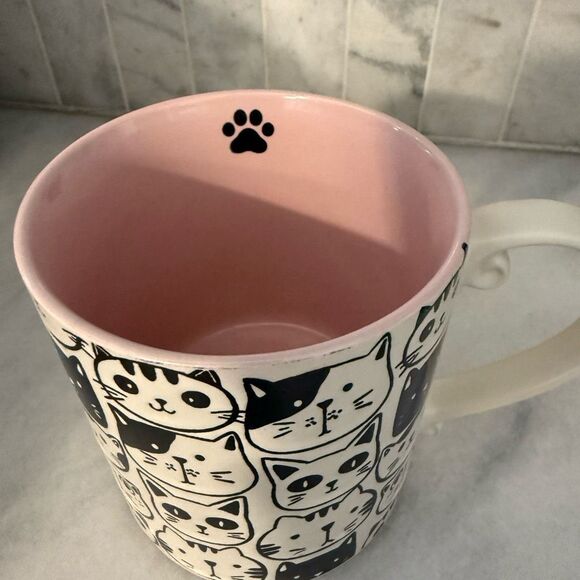 NWOT Spectrum Designz Ceramic Cats Face Print Black White Cup Mug XL 4.5" Tall - Picture 3 of 5
